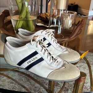 Prada White and Navy Sneakers